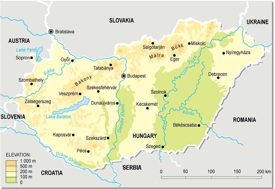 Hungary topographic map